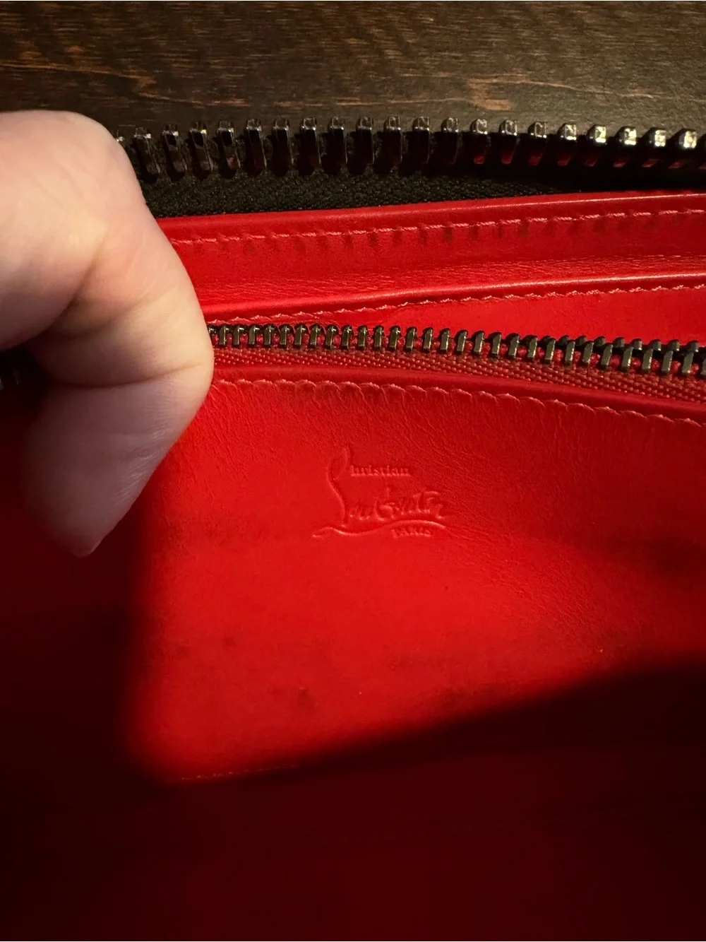 Authentic Christian Louboutin Blue Leather Studded Zip-Around Wallet